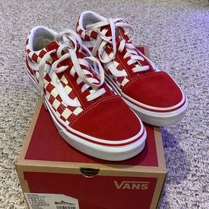 Red checkerboard old skool vans